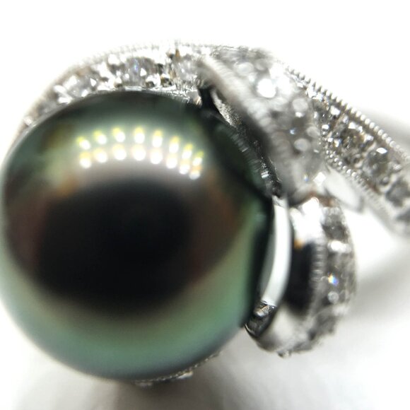 💎BRAND NEW 18K White Gold Tahitian Pearl & Diamond Ring - Never Worn!💎 - Picture 10 of 14